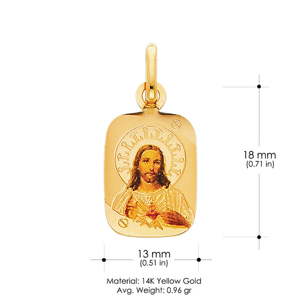 14K Gold Jesus Heart Enamel Pendant with 1.2mm Flat Open Wheat Chain