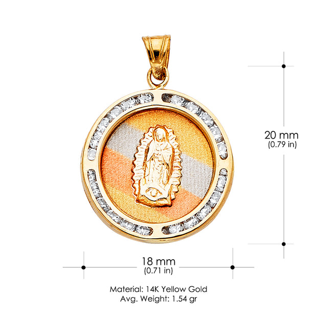 14K Gold Guadalupe CZ Pendant with 2.3mm Hollow Cuban Chain