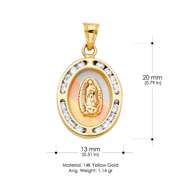 14K Gold Guadalupe CZ Pendant with 2.3mm Hollow Cuban Chain