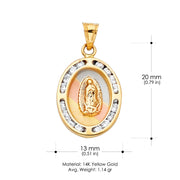 14K Gold Guadalupe CZ Religious Charm Pendant with 0.8mm Box Chain Necklace