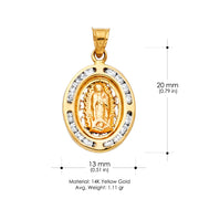 14K Gold Guadalupe CZ Religious Pendant