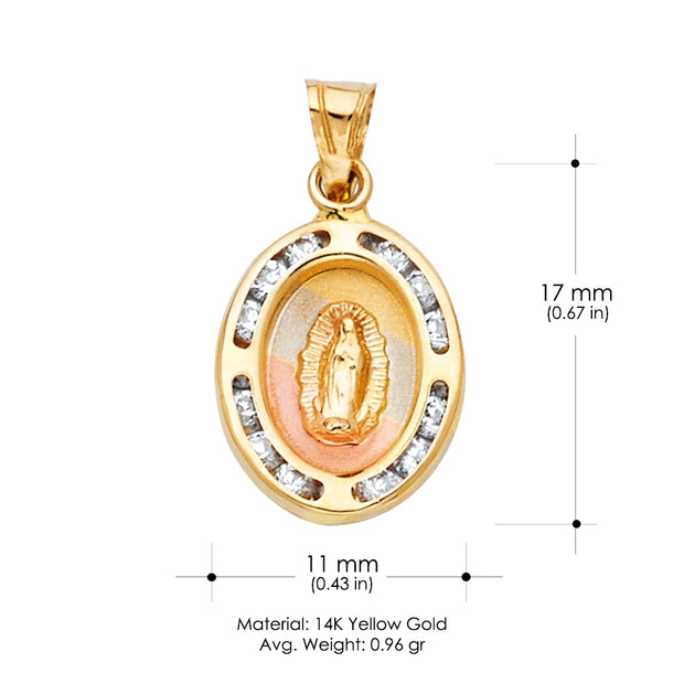 14K Gold Guadalupe CZ Religious Charm Pendant with 0.8mm Box Chain Necklace