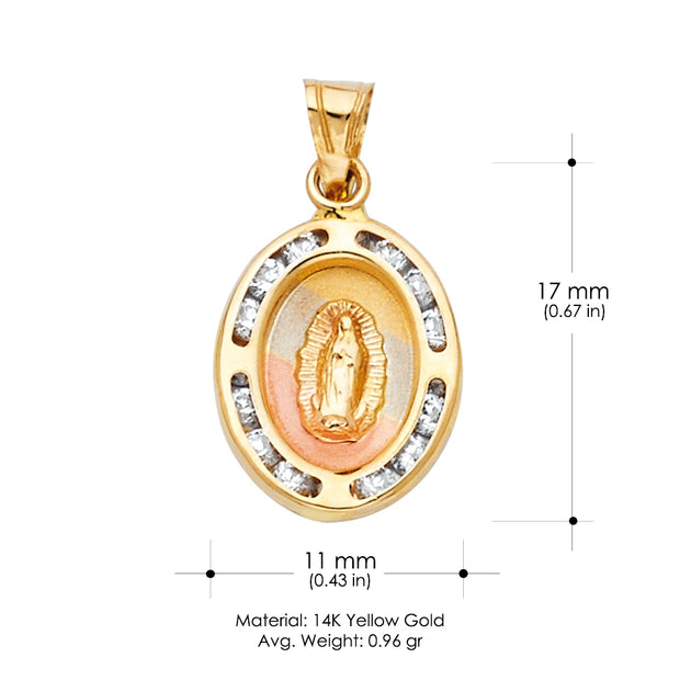 14K Gold Guadalupe CZ Pendant with 2.3mm Hollow Cuban Chain