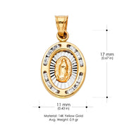 14K Gold Guadalupe CZ Religious Pendant