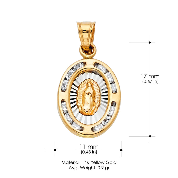 14K Gold Guadalupe CZ Religious Pendant