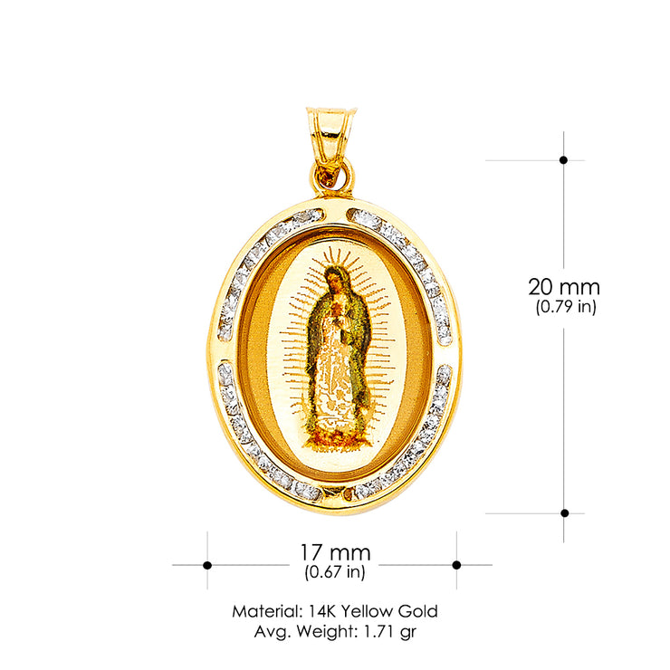 14K Gold Guadalupe CZ Religious Pendant