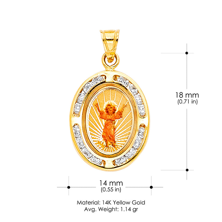 14K Gold Devine Infant Jesus CZ Pendant with 2mm Figaro 3+1 Chain