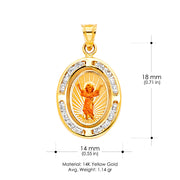 14K Gold Devine Infant Jesus CZ Religious Charm Pendant with 0.8mm Box Chain Necklace