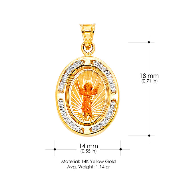 14K Gold Devine Infant Jesus CZ Pendant with 1.2mm Singapore Chain
