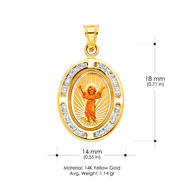 14K Gold Devine Infant Jesus CZ Religious Pendant