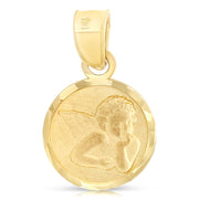 14K Gold Angel Pendant with 1.6mm Figaro 3+1 Chain