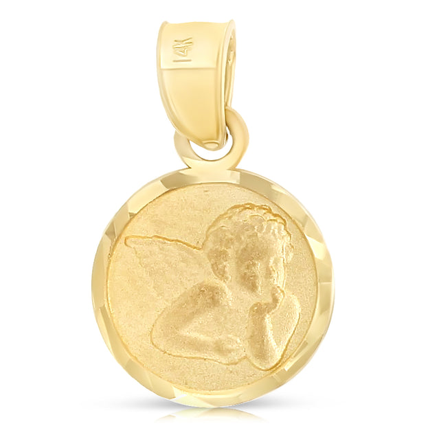 14K Gold Angel Pendant with 1.6mm Figaro 3+1 Chain