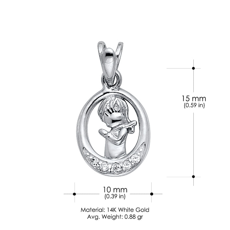 14K Gold CZ Girl Prayer Religious Pendant