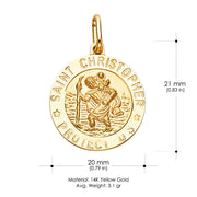 14K Gold St. Christopher Protect Us Pendant with 1.2mm Singapore Chain