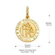 14K Gold St. Christopher Protect Us Charm Pendant with 1.1mm Wheat Chain Necklace