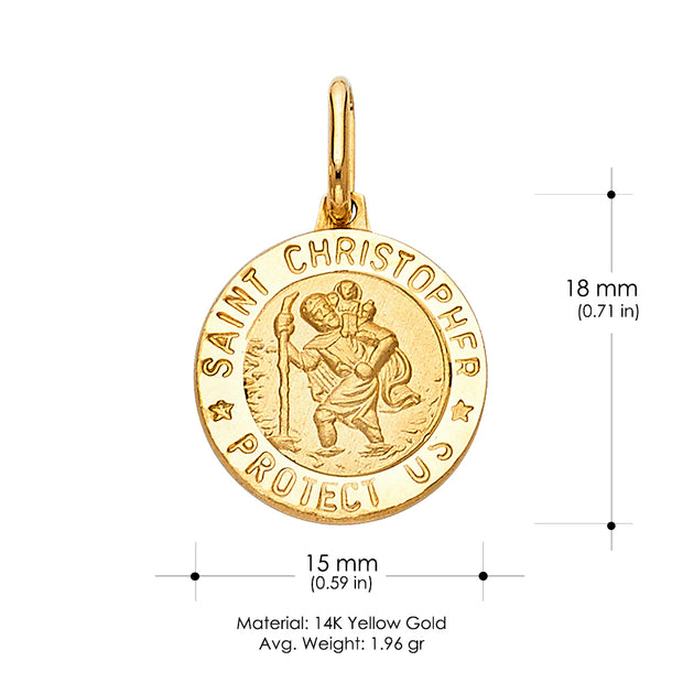 14K Gold St. Christopher Protect Us Religious Charm Pendant with 0.8mm Box Chain Necklace