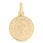 14K Gold St. Christopher Protect Us Religious Charm Pendant with 0.8mm Box Chain Necklace