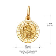 14K Gold St. Christopher Religious Pendant