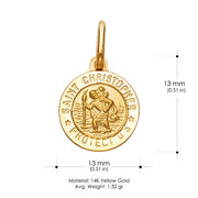 14K Gold St. Christopher Protect Us Pendant with 2mm Figaro 3+1 Chain