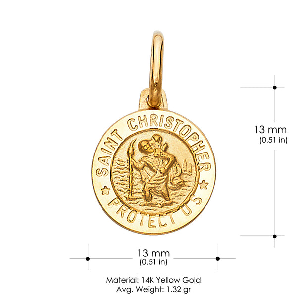 14K Gold St. Christopher Protect Us Pendant with 2mm Figaro 3+1 Chain