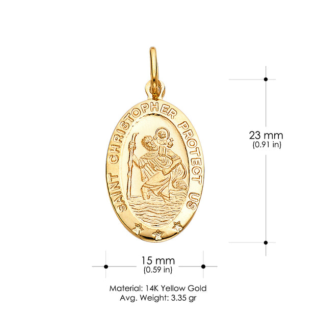 14K Gold St. Christopher Protect Us Religious Charm Pendant with 1.2mm Box Chain Necklace