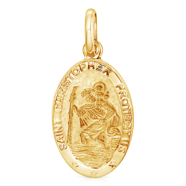 14K Gold St. Christopher Protect Us Charm Pendant with 0.9mm Wheat Chain Necklace