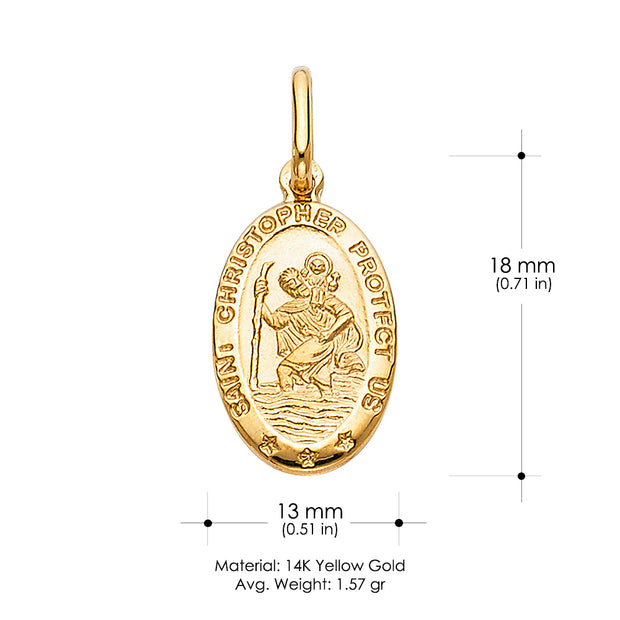 14K Gold St. Christopher Protect Us Religious Charm Pendant with 0.8mm Box Chain Necklace