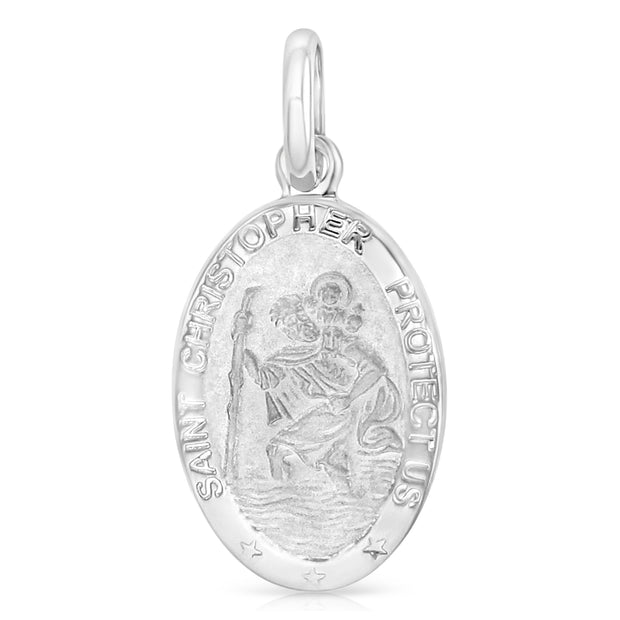 14K Gold St. Christopher Protect Us Charm Pendant with 0.9mm Wheat Chain Necklace