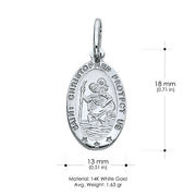 14K Gold St. Christopher Protect Us Charm Pendant with 0.9mm Wheat Chain Necklace