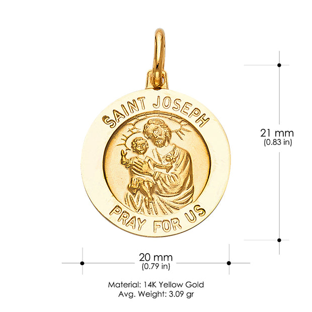 14K Gold St. Joseph Pray For Us Pendant with 1.2mm Singapore Chain