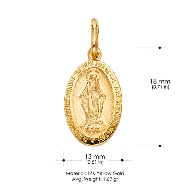 14K Gold 1830 Guadalupe Religious Pendant