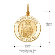 14K Gold St. Jude Thaddeus Pray For Us Religious Charm Pendant with 0.8mm Box Chain Necklace