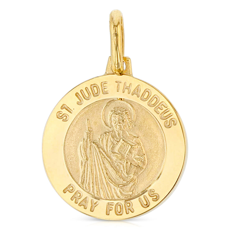 14K Gold St. Jude Thaddeus Pray For Us Charm Pendant with 0.9mm Wheat Chain Necklace