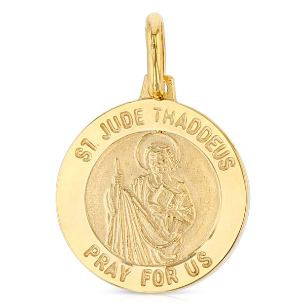 14K Gold St. Jude Thaddeus Pray For Us Pendant with 0.9mm Singapore Chain