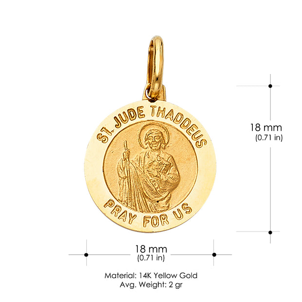 14K Gold St. Jude Thaddeus Pray For Us Charm Pendant with 0.9mm Wheat Chain Necklace