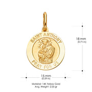 14K Gold St. Anthony Pray For Us Pendant with 0.9mm Singapore Chain