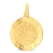 14K Gold St. Michael Pray For Us Pendant with 2mm Figaro 3+1 Chain