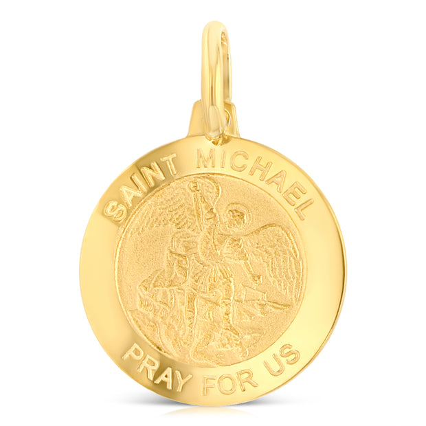 14K Gold St. Michael Pray For Us Pendant with 0.9mm Singapore Chain