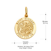 14K Gold St. Michael Pray For Us Religious Charm Pendant with 0.8mm Box Chain Necklace