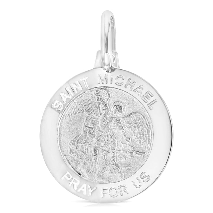 14K Gold St. Michael Pray For Us Charm Pendant with 0.9mm Wheat Chain Necklace