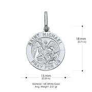14K Gold St. Michael Pray For Us Charm Pendant with 0.9mm Wheat Chain Necklace