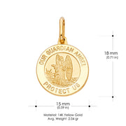 14K Gold Our Guardian Angel Protect Us Religious Charm Pendant with 0.8mm Box Chain Necklace