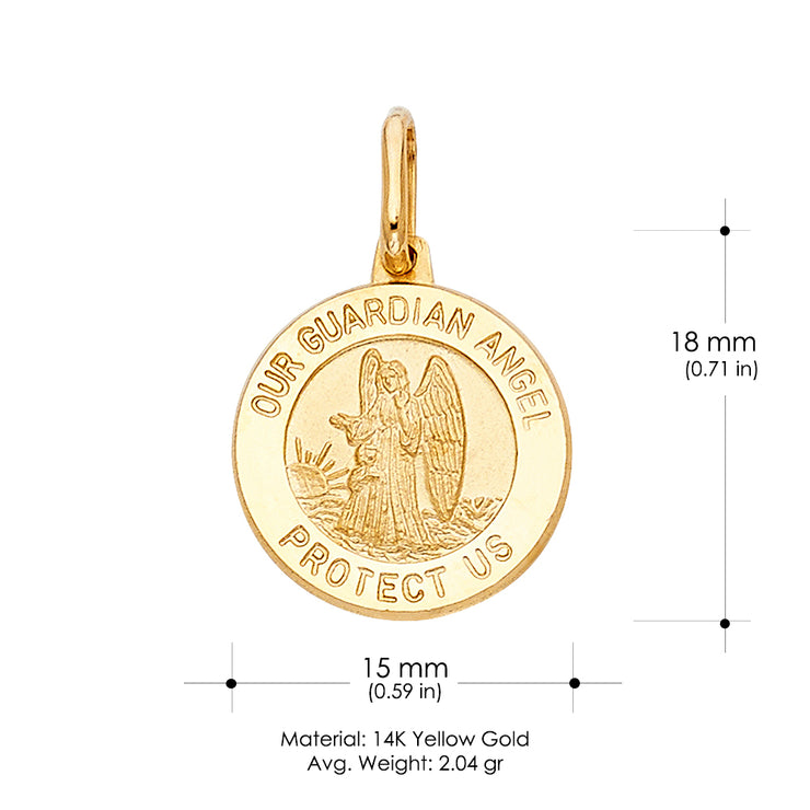 14K Gold Our Guardian Angel Protect Us Religious Charm Pendant with 0.8mm Box Chain Necklace