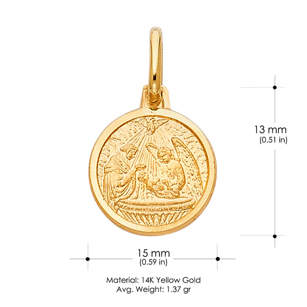 14K Gold St. Michael Pray For Us Pendant with 1.2mm Flat Open Wheat Chain