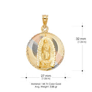 14K Gold Diamond Cut Guadalupe Stamp Religious Pendant