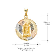 14K Gold Diamond Cut Guadalupe Stamp Religious Charm Pendant with 1.2mm Box Chain Necklace