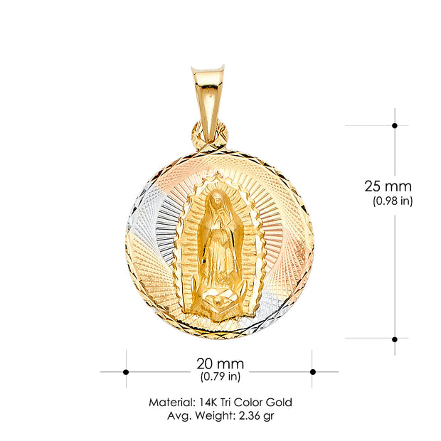 14K Gold Guadalupe Stamp Pendant with 3.4mm Hollow Cuban Chain