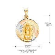 14K Gold Guadalupe Stamp Pendant with 2.6mm Valentino Star Chain