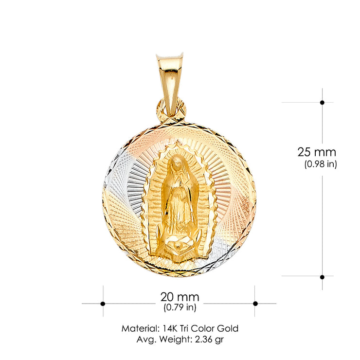 14K Gold Diamond Cut Guadalupe Stamp Religious Pendant