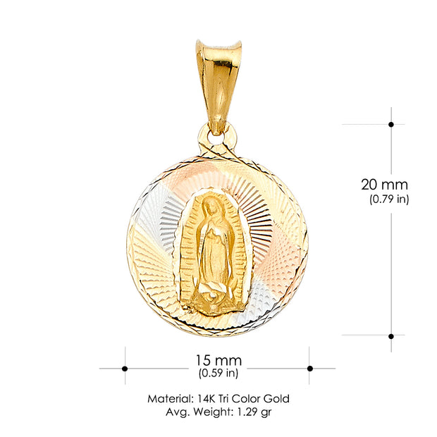 14K Gold Guadalupe Stamp Pendant with 2.3mm Hollow Cuban Chain